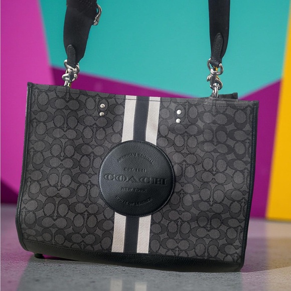 Large Coach Black and Gray Signature Stripe Tote - Picture 1 of 1
